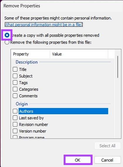 نحوه حذف متادیتای شخصی از فایل ها در ویندوز 6