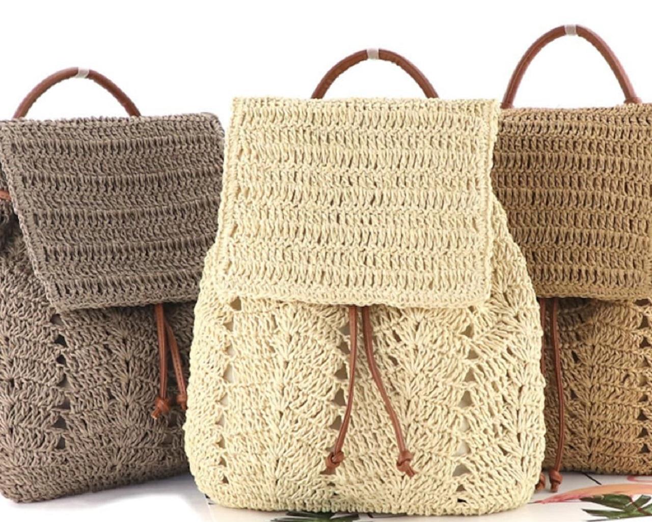 مدل کوله&zwnj; پشتی رافیا با جزئیات چرمی  6