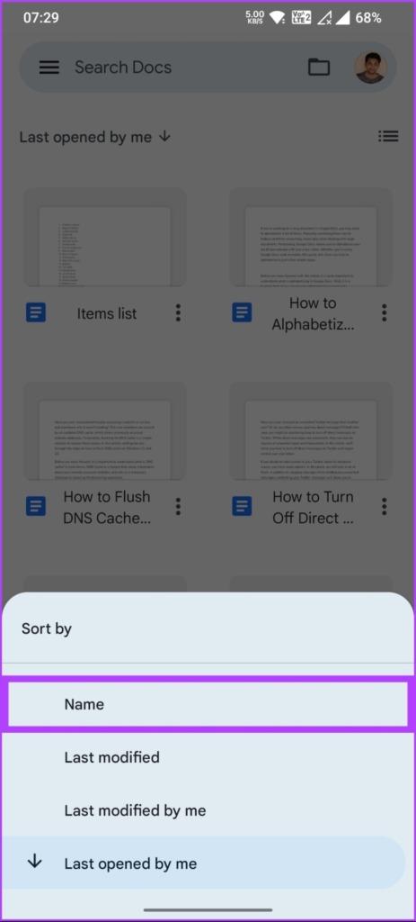 نحوه مرتب کردن اسناد خود را بر اساس حروف الفبا در GOOGLE DOCS روی موبایل3