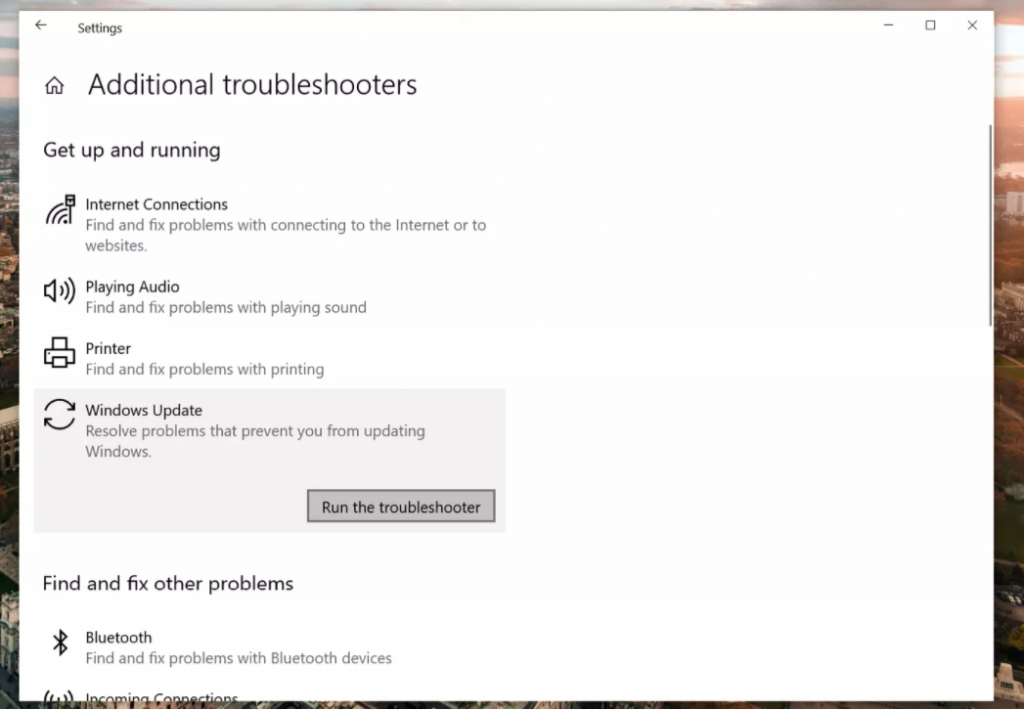  استفاده از امکان رفع مشکل به روز رسانی ویندوز (Windows Update Troubleshooter)