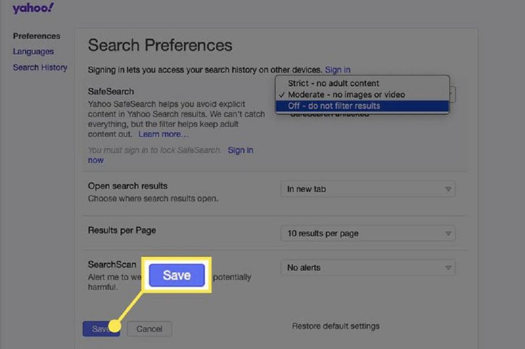 چگونه SafeSearch یاهو (Yahoo!) را خاموش کنیم  5