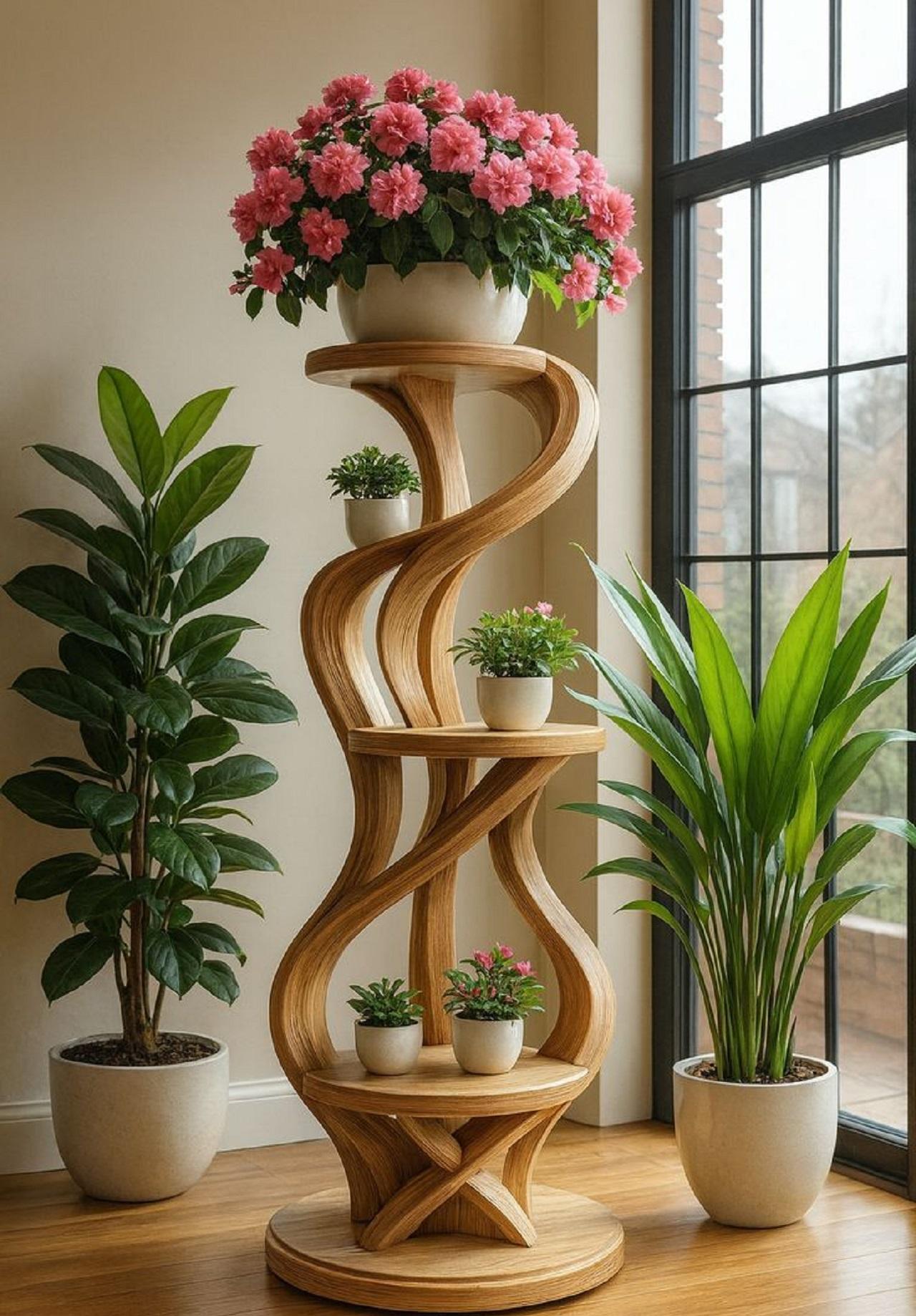 مدل استند چوبی گلدان با طرح خاص 3