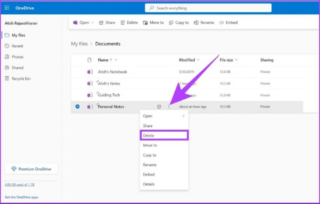 نحوه حذف یادداشت در OneNote با استفاده از OneDrive