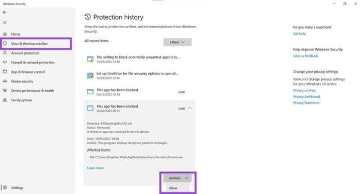 نحوه  بازیابی فایل&zwnj;های حذف شده توسط ویندوز دیفندر  1