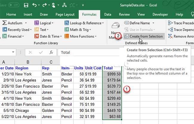 نحوه ایجاد یک محدوده نامگذاری شده در اکسل 2