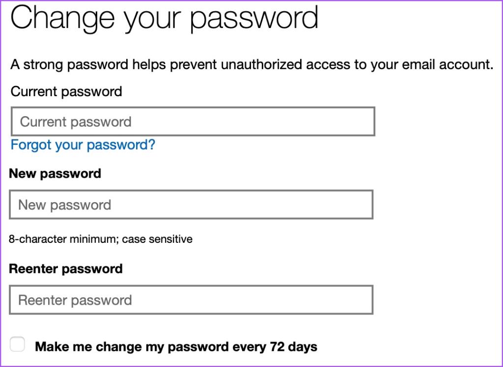 تغییر رمز عبور Outlook از طریق وب 