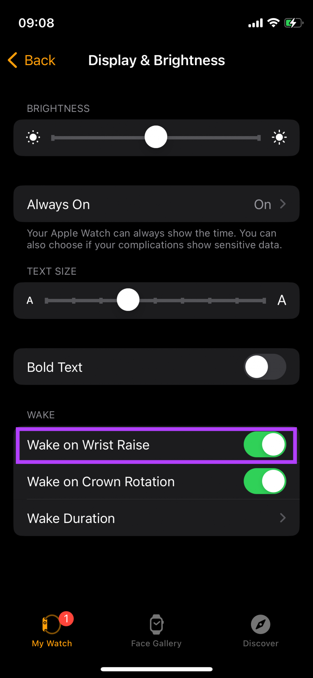 2. بیشتر کردن عمر باتری اپل واچ با خاموش کردن WAKE ON WRIST RAISE2