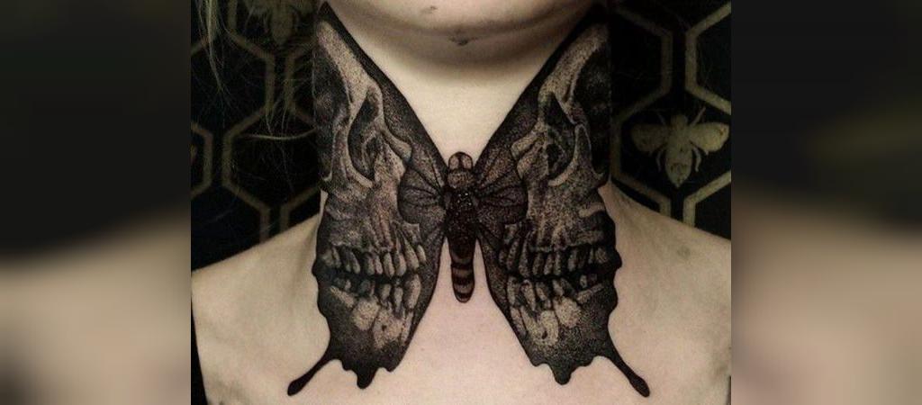 طرح تاتو گردن مردانه پروانه سیاه