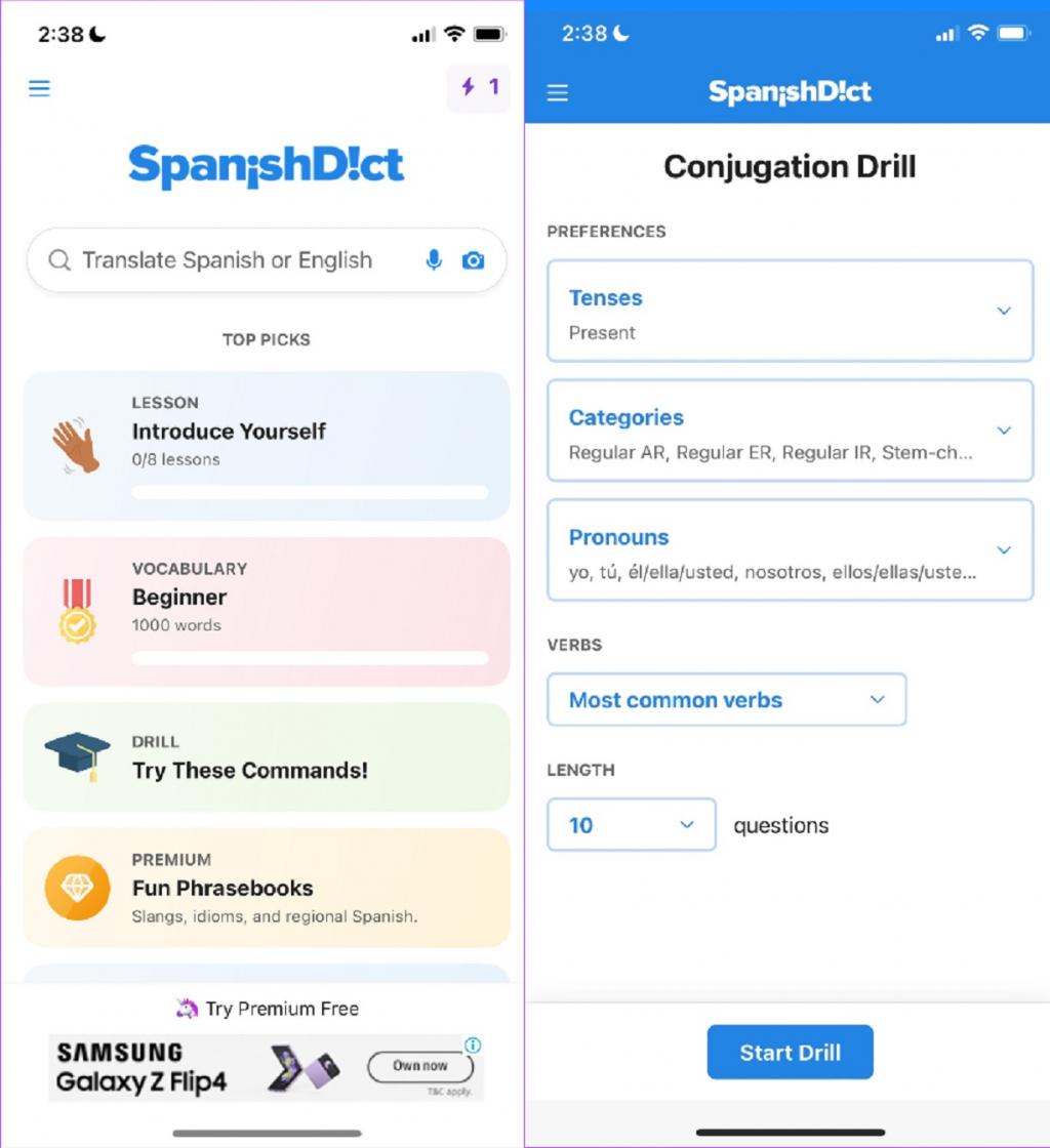 SpanishDict - بهترین برنامه برای بهبود گرامر و واژگان اسپانیایی