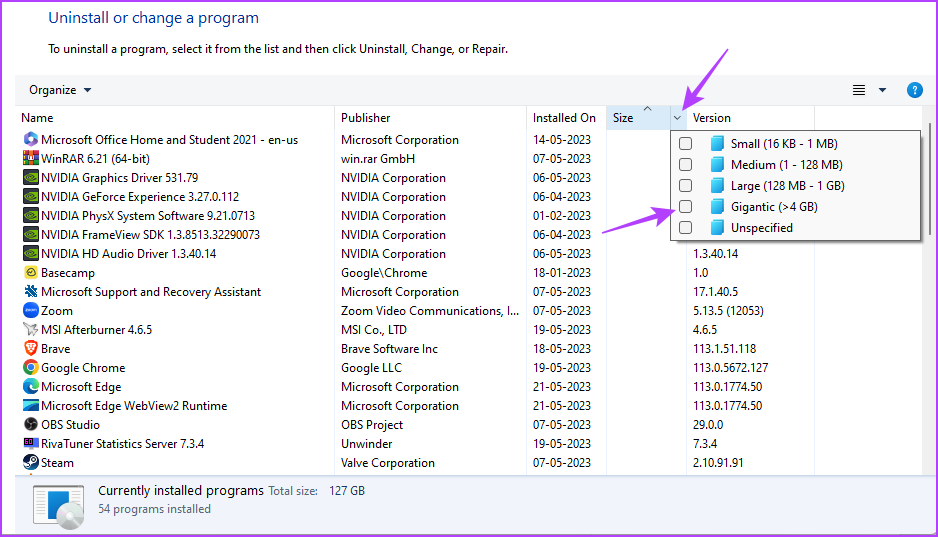 بررسی اندازه برنامه در ویندوز 11 با استفاده از کنترل پنل (control panel) 5