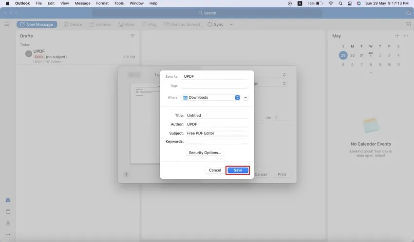 نحوه ذخیره ایمیل Outlook به عنوان PDF در Mac3