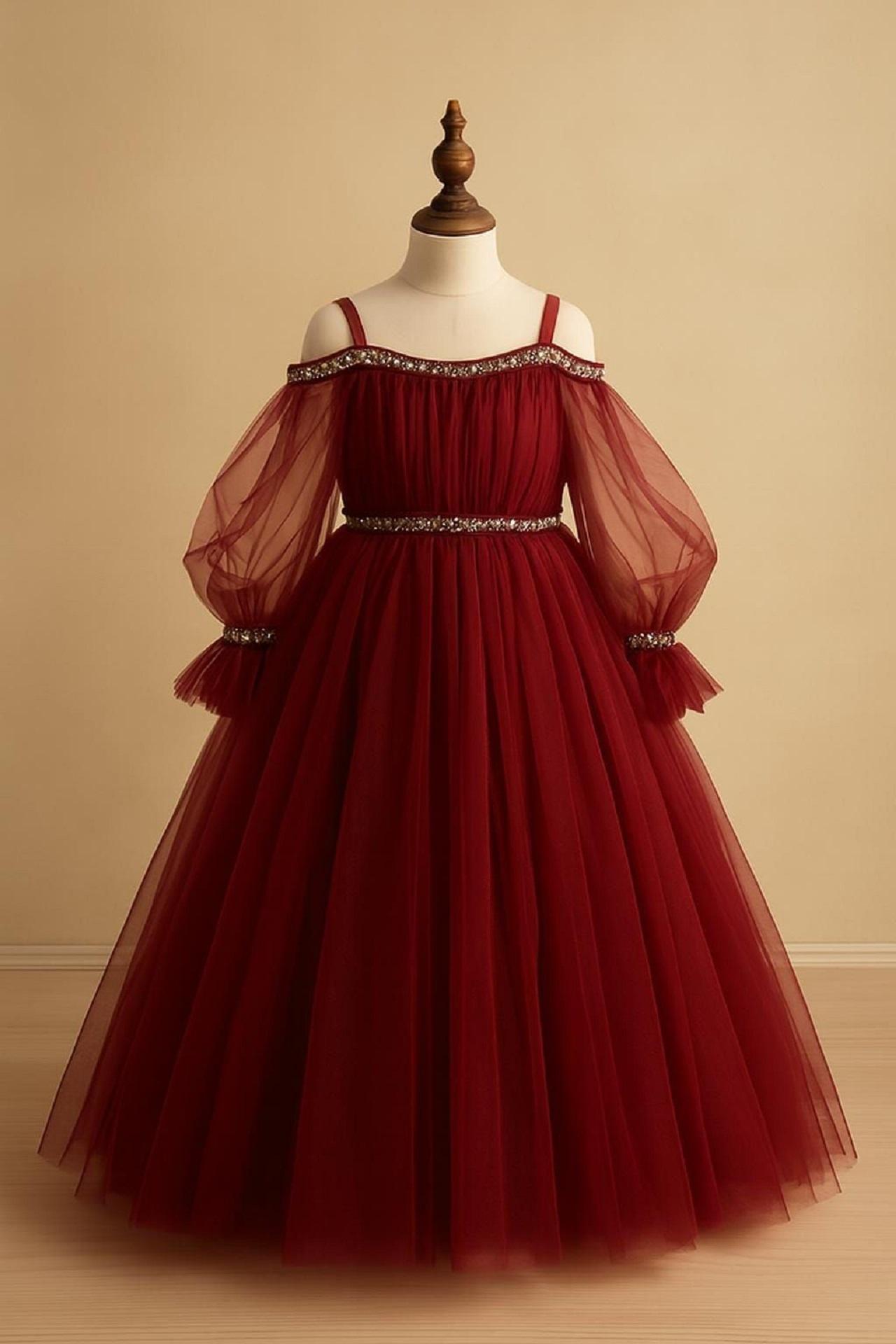 مدل لباس شب یلدا بچه گانه دخترانه قرمز توری