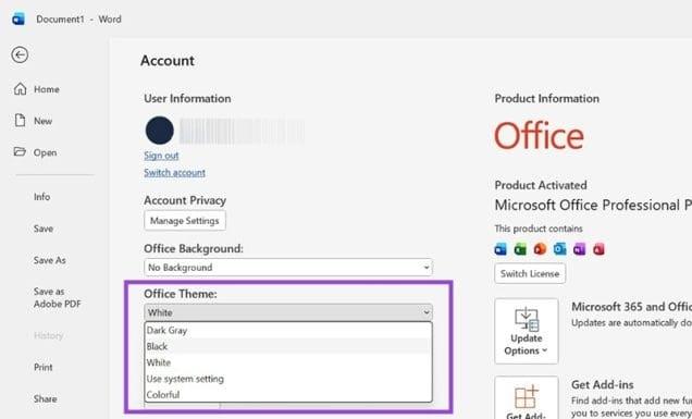نحوه فعال&zwnj;سازی حالت تاریک در Microsoft Office 3
