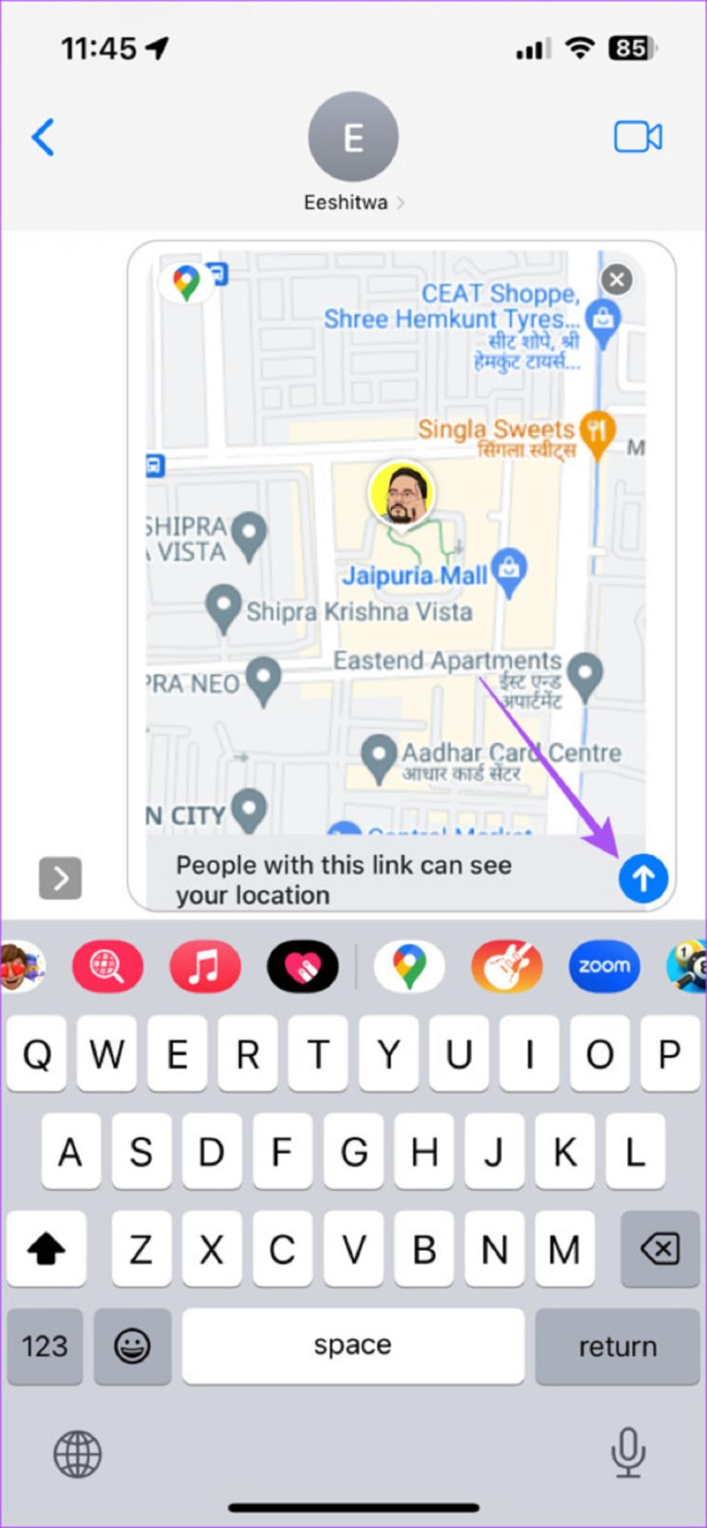  اشتراک‌گذاری مکان زنده با استفاده از گوگل مپ در برنامه پیام 