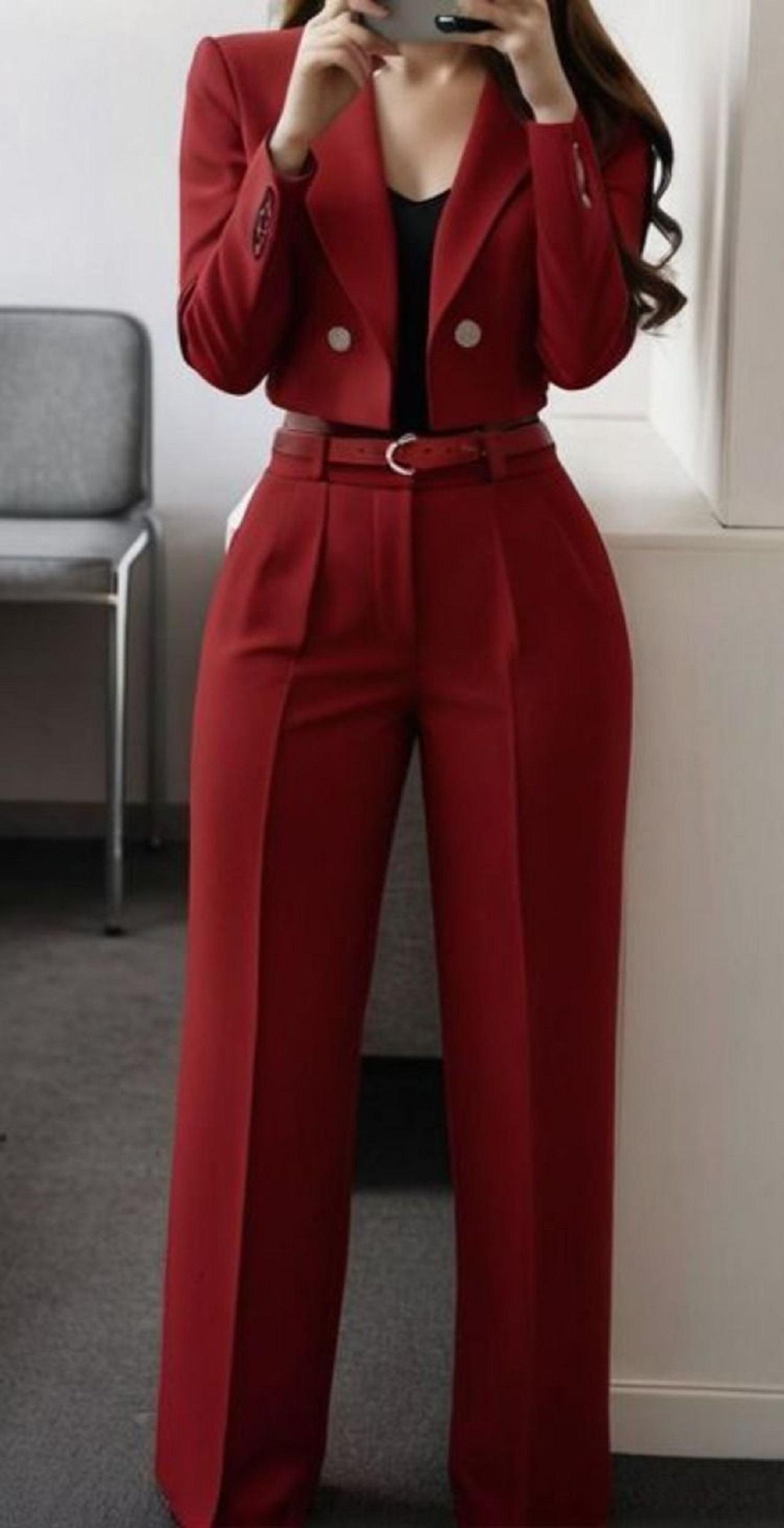 مدل کت و شلوار یلدایی عروس قرمز رنگ