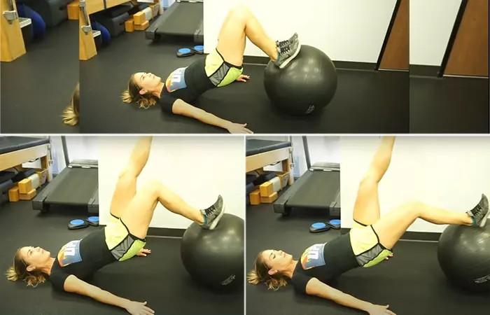 تقویت عضلات همسترینگ با تمرین پشت پا خوابیده با توپ