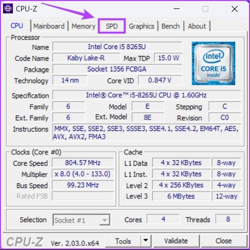 نحوه بررسی سرعت رم در ویندوز 11: بررسی سرعت RAM با استفاده از CPU-Z 3