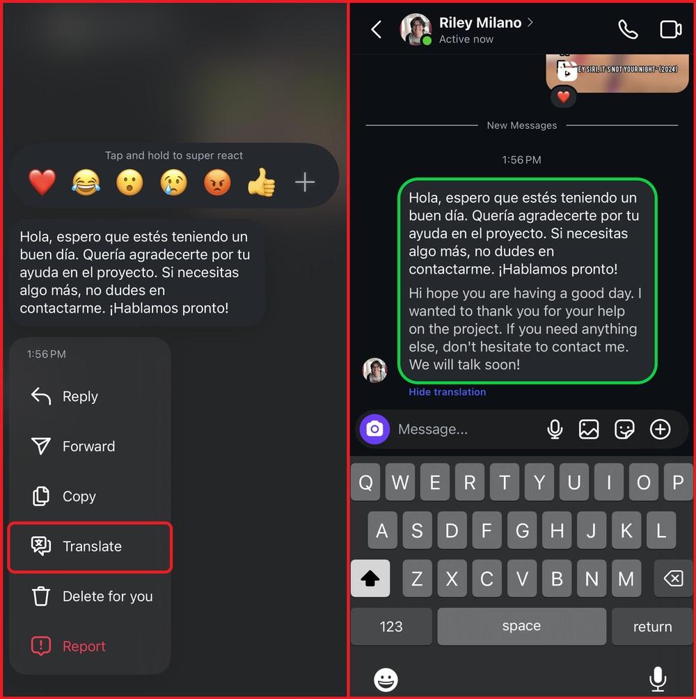 نحوه ترجمه پیام ها در اینستاگرام 2