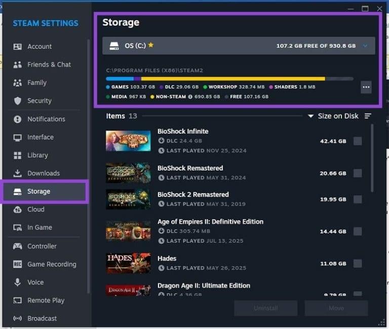 نحوه رفع خطای «فضای کافی روی دیسک نیست» در استیم 3
