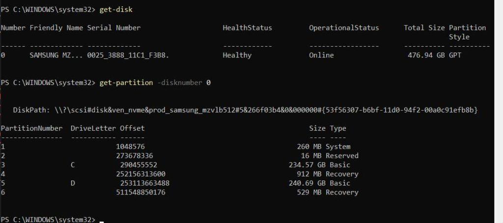 حذف پارتیشن ها از طریق PowerShell:حذف پارتیشن بدون حرف درایو