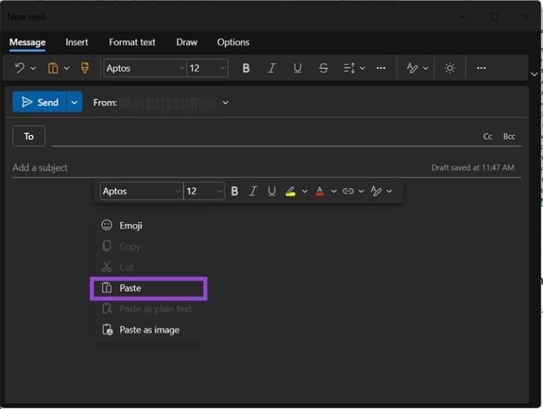 نحوه درج جدول در اوت لوک 11