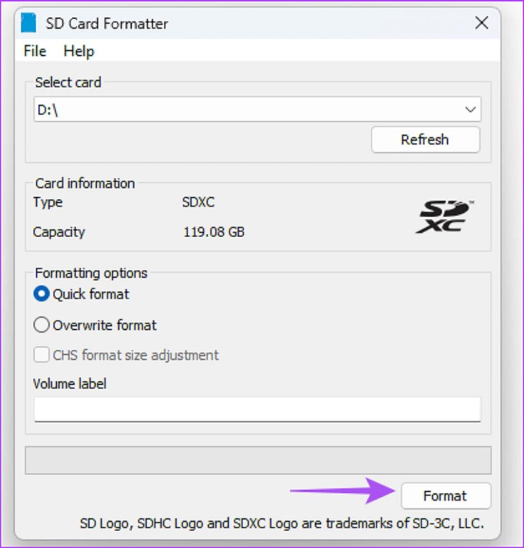 فرمت کارت SD با استفاده از SD Card Formatter
