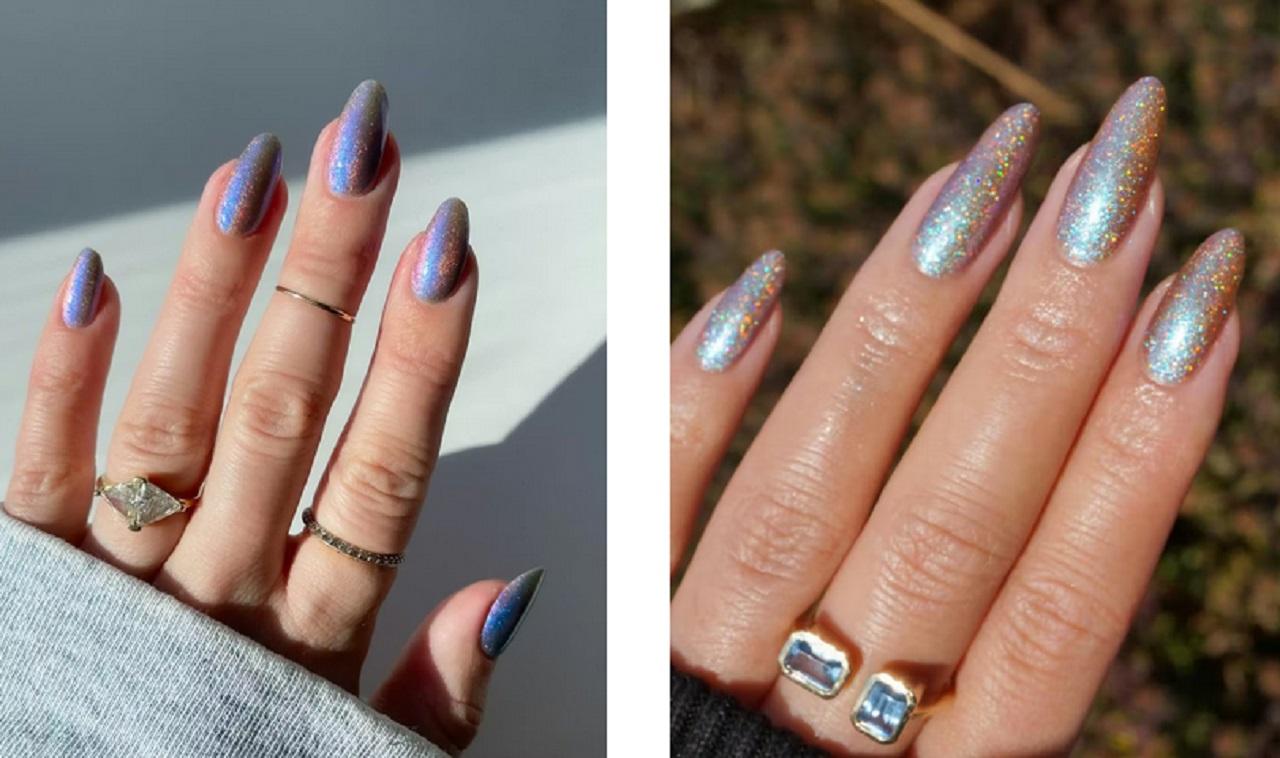 طرح ناخن زمستانی با مدل هولوگرافیک