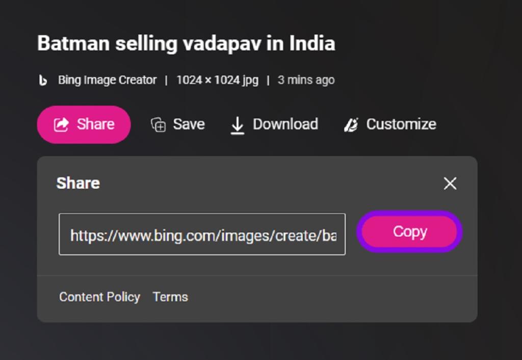 اشتراک گذاری تصاویر ایجاد شده با استفاده از مولد هوش مصنوعی Bing Image Generator