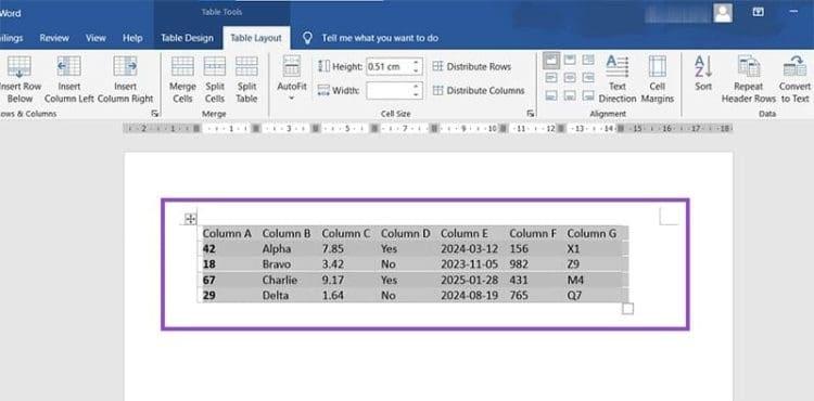 رفع مشکل خارج شدن جدول ورد 6