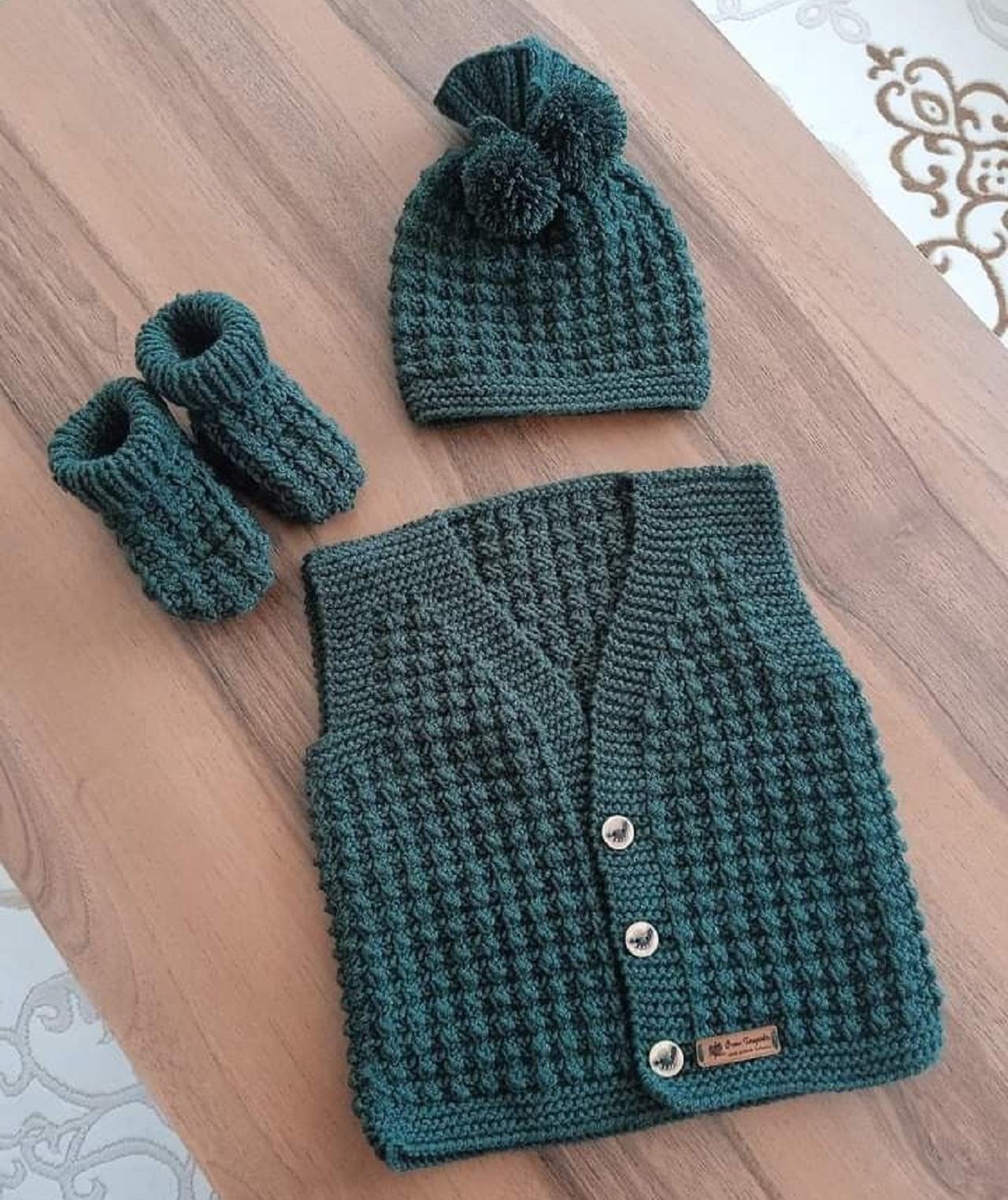 مدل بافت ست جلیقه و کلاه نوزادی&nbsp;