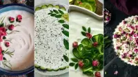 25 مدل تزیین ماست و خیار مجلسی با نعناع، گردو و گل محمدی