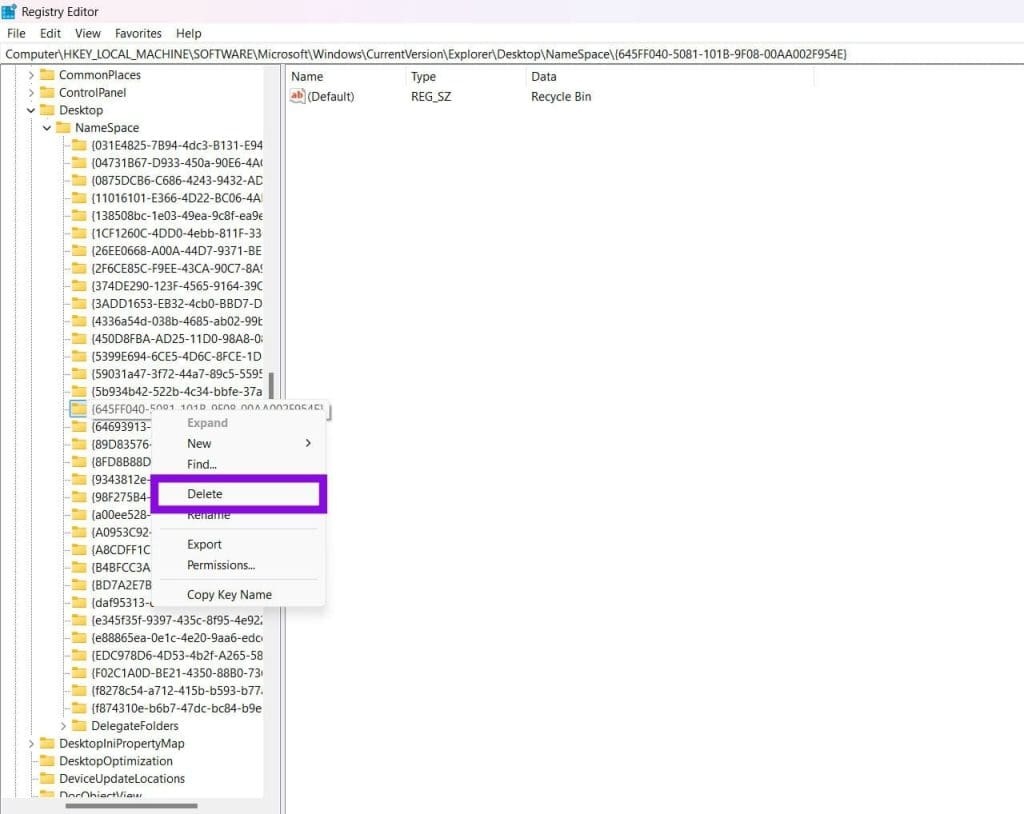 نحوه حذف سطل بازیافت از دسکتاپ 7