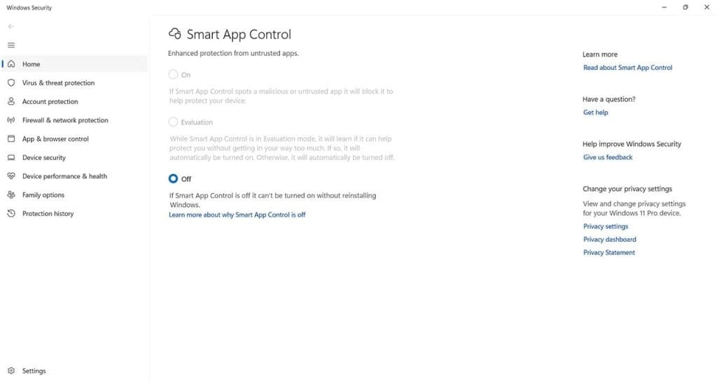 رفع مشکل غیرفعال بودن Smart App Control 1