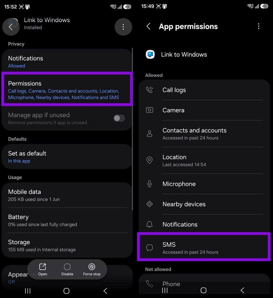 نحوه رفع مشکل دریافت پیام در Phone Link 7